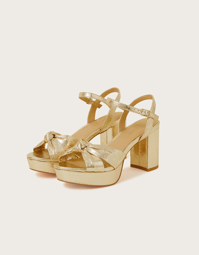 Metallic Twist Knot Platform Heels Gold