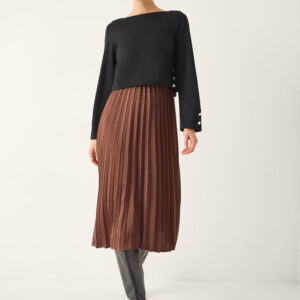 Flora Jersey Pleated Midi Dress Brown