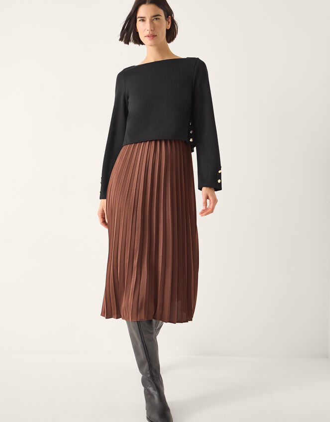 Flora Jersey Pleated Midi Dress Brown
