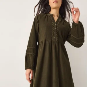 Zola Ric Rac Corduroy Midi Dress Green