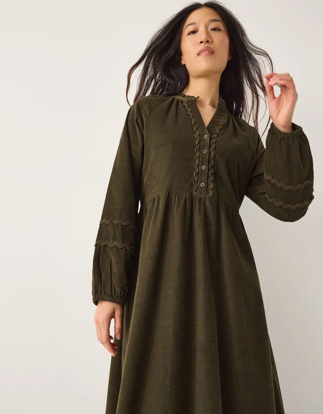 Zola Ric Rac Corduroy Midi Dress Green